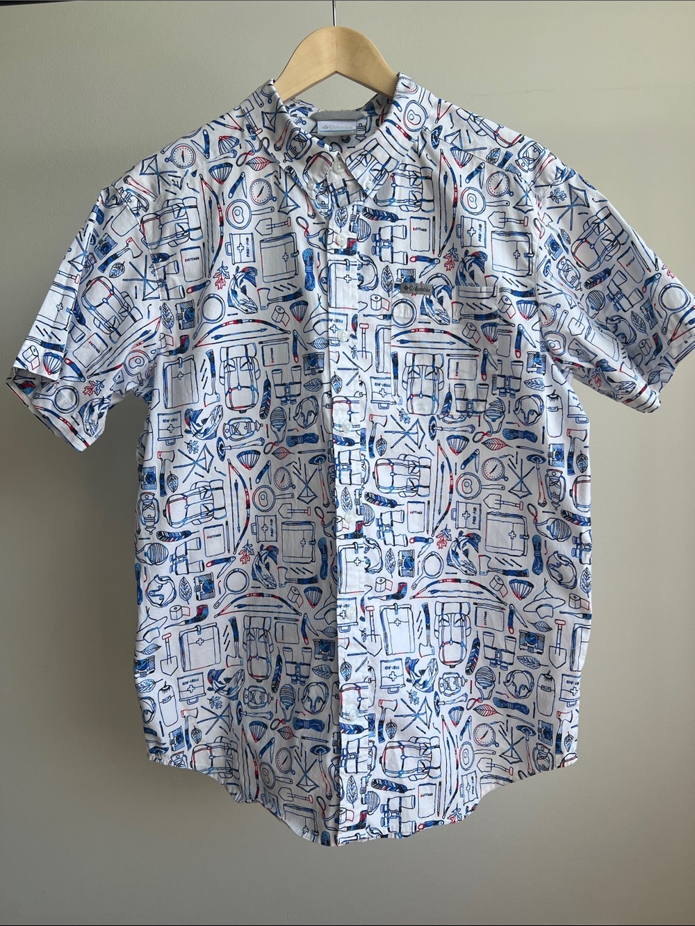 Columbia Short-Sleeve Shirt With Camping Gear Print